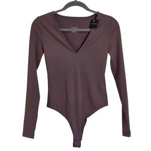 Club Monaco Long Sleeve V Neck Bodysuit Women Small Tricot Brown New